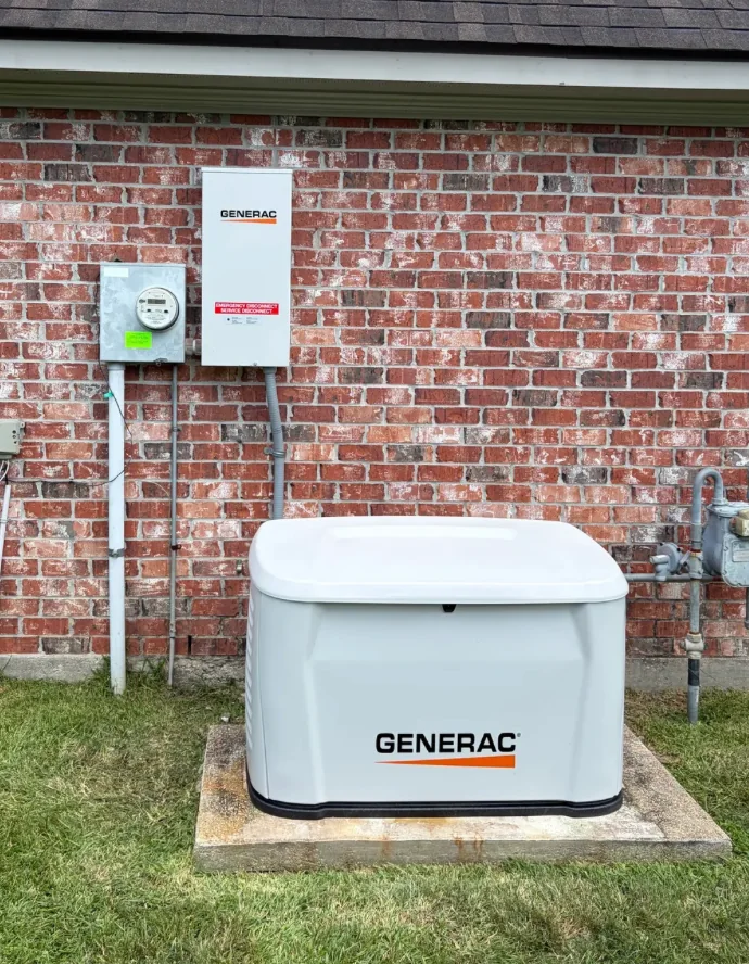 Completed Generac standby generator installation at a Louisiana home